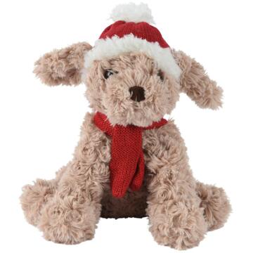 Decoris Kerstknuffel hond pluche 15x10x20cm bruin