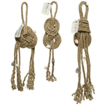 Decoris Knoop jute touw met schelp 3x10x50cm bruin