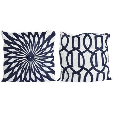 Decoris Sierkussen 43x43cm blauw/wit zwart