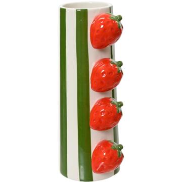 Decoris Vaas dolomiet streep-aardbei H20.7cm rood