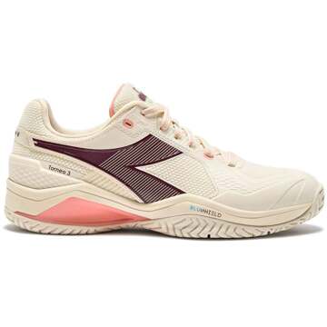 Diadora Blushield Torneo 3 Tennisschoenen Dames-Wit,Donkerrood - 40