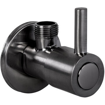 Differnz Hoekstopkraan Gun Metal – Met Rozet 1/2”/ 3/8” - Toiletkraan