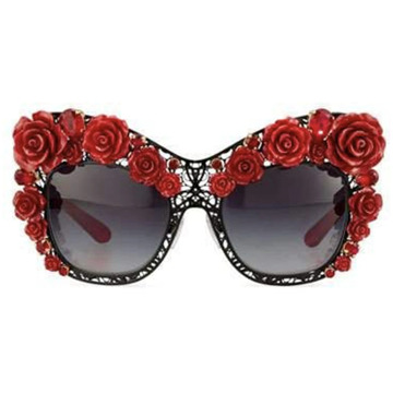 Dolce & Gabbana Rose Cat Eye Zonnebril Dolce & Gabbana , Black , Dames - ONE Size