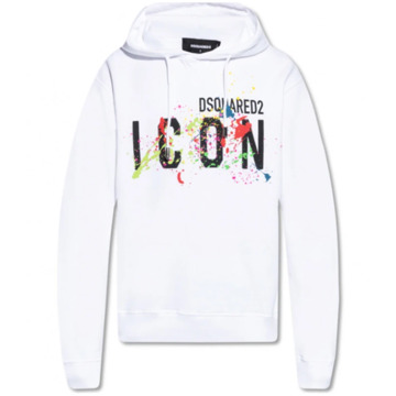 Dsquared2 Witte hoodie met voorprint Dsquared2 , White , Heren - 2Xl,Xl,M,S