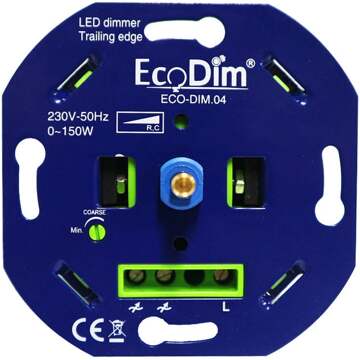 EcoDim LED Dimmer - ECO-DIM.04 - Fase Afsnijding RC - Inbouw - Enkel Knop - 0-150W