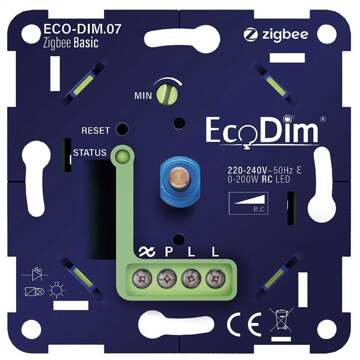 EcoDim LED Dimmer - Smart WiFi - ECO-DIM.07 - Fase Afsnijding RC - ZigBee Basic - Inbouw - Enkel Knop - 0-200W