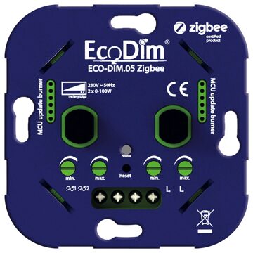 EcoDim Zigbee Inbouw Smart LED Duo Dimmer - 2x 0-100 Watt - Fase afsnijding - Compatibel met draadloze schakelaar - ECO-DIM.05 Zigbee