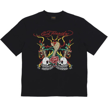 Ed Hardy Slang & Schedel Vuur Tee Zwart Ed Hardy , Black , Heren - L,M,Xs