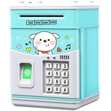 Electronic Piggy Bank MINI ATM Saving Box with Password Simulated Fingerprint Money Bank for Cash Coins Auto Scroll Paper for Boys Girls Kids Safe Bank Box Perfect Birthday Gifts