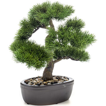 Emerald Bonsai boompje Pinus Parviflora kunstplant in kunststof pot 32 cm - Kunstplanten Groen