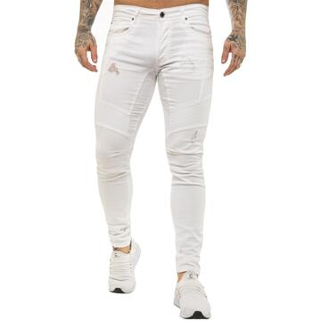 Enzo | Heren Skinny Stretch Biker Denim Jeans - Wit