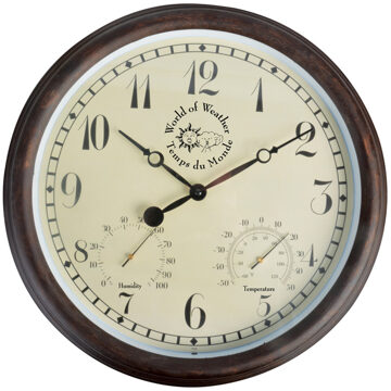 Esschert Design Buitenklok Thermo-Hydrometer Ø 38 cm Bruin