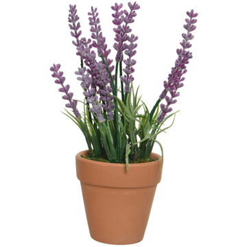 Everlands Lavendel kunstplant in terracotta pot - paars - D6 x H18 cm