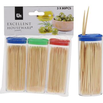 Excellent Houseware Cocktailprikkerset 3x80 stuks bruin