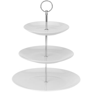 Excellent Houseware Etagere 3 laags - porselein - D25 x H35 cm - Etageres Wit