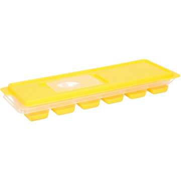 Excellent Houseware IJsklontjes - ijsblokjes vormpjes - 12 vaks - plastic - met afsluitdeksel Geel