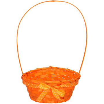 Excellent Houseware Rieten mandje met hengsel - oranje - 21 x 39 cm - Opbergen - Paaseieren mandje