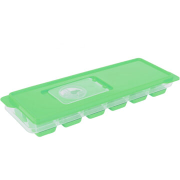 Excellent Houseware Tray met ijsklontjes/ijsblokjes vormpjes 12 vakjes kunststof groen met afsluitdeksel