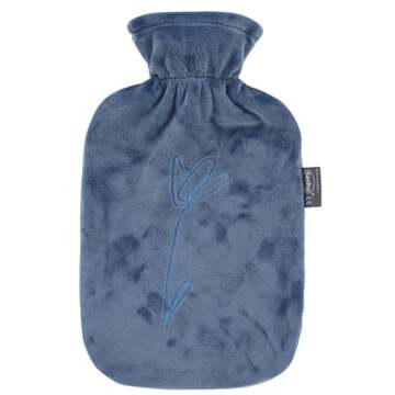 Fashy ® Warmwaterkruik 2L met fleece hoes en borduursel, staalblauw