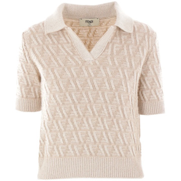 Fendi Diagonaal FF Patroon Beige Sweater Fendi , Beige , Dames - S,Xs,2Xs