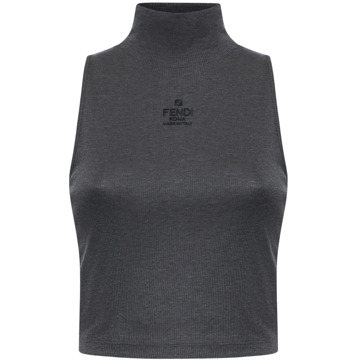 Fendi Grijze Geribbelde Gebreide Tanktop Fendi , Gray , Dames - L