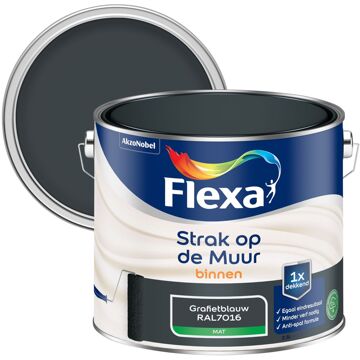 Flexa Strak Op De Muur Muurverf - Mat - Grafietblauw / Ral 7016 - 2,5l
