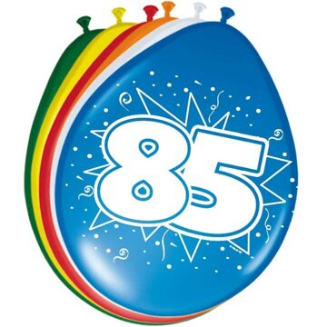 Folat 85 jaar verjaardag leeftijd ballonnen - 8x stuks - mix kleuren - feestartikelen/versiering
