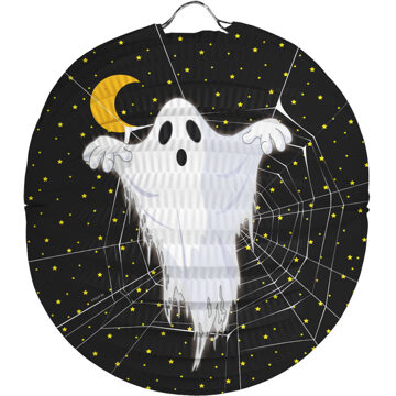 Folat Ronde lampion 22 cm spook zwart - Feestlampionnen Multikleur