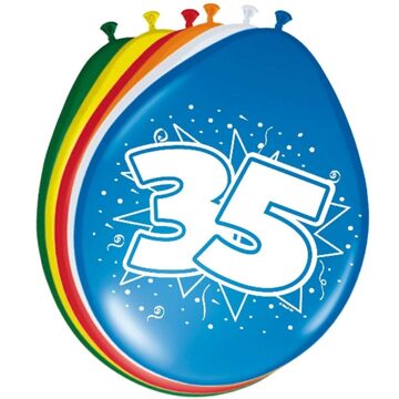 Folat Verjaardag leeftijd ballonnen - 35 jaar - 8x stuks - mix kleuren - feestartikelen/versiering