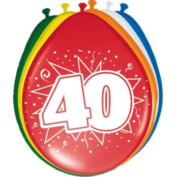 Folat Verjaardag leeftijd ballonnen 40 jaar - 8x - multi - 40 cm - feestartikelen/versieringen