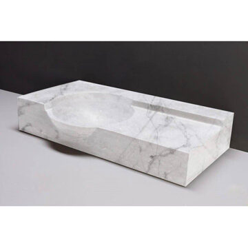 Forzalaqua Laguna wastafel 80x40x12cm Rechthoek 0 kraangaten Natuursteen Carrara gepolijst 100489 Carrara Gepolijst (Grijs)