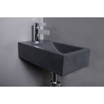 Forzalaqua Venetia Xs fontein 29x16x10cm 1 kraangat links rechthoek graniet gezoet antraciet
