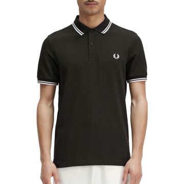 Fred Perry Twin Tipped Polo Heren donker groen - wit - XXL