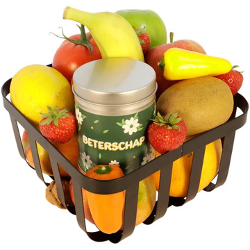 Fruitmand Beterschap met blikje drop krijtjes