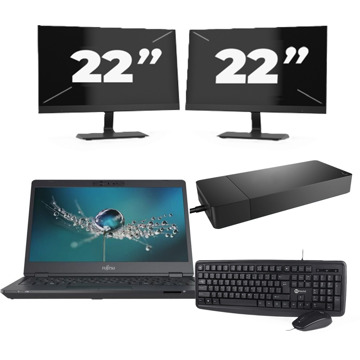 Fujitsu LIFEBOOK U7311 - Intel Core i7-11e Generatie - 13 inch - 16GB RAM - 256GB SSD - Windows 11 Home + 2x 22 inch Monitor