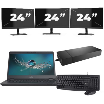 Fujitsu LIFEBOOK U7311 - Intel Core i7-11e Generatie - 13 inch - 16GB RAM - 256GB SSD - Windows 11 Home + 3x 24 inch Monitor