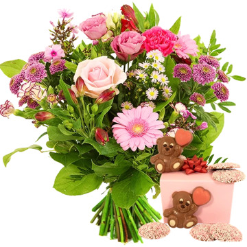 Geboorte boeket meisje + geboorte chocolade