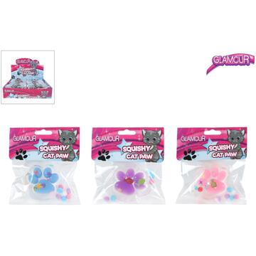 Glamour Squishy kattenpootje met glitters 7cm verschillende