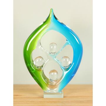 Glassculptuur, Groen-Blauw-Glasobject-glasornament-NZS-297-23x8x35cm