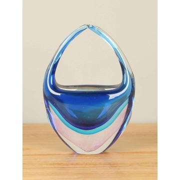 Glazen mandje blauw/roze, 20 cm, Glassculptuur, Glasobject, Glaskunst
