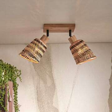 GOOD&MOJO Plafonniere Java - Bamboe Naturel|Zwart - 28x15x24cm Bruin