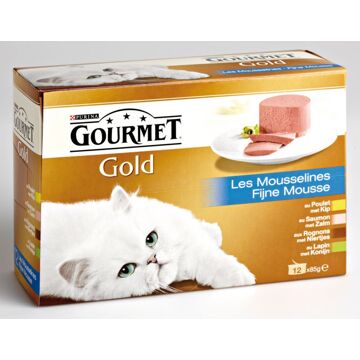 Gourmet Gold mousse met kip, met zalm, met niertjes, met konijn 12x85g kattenvoer