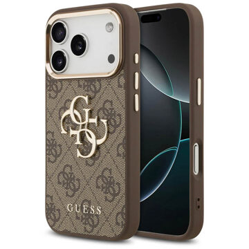 Guess 4G Metal Logo Backcover voor de Apple iPhone 17 Pro - Gold Edge - Brown Bruin