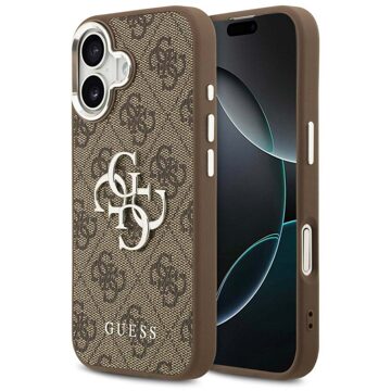 Guess 4G Metal Logo Backcover voor de Apple iPhone 17 - Silver Edge - Brown Bruin
