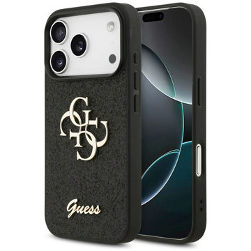 Guess 4G Metal Logo Glitter Backcover voor de Apple iPhone 17 Pro - Zwart
