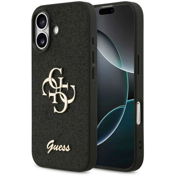 Guess 4G Metal Logo Glitter Backcover voor de Apple iPhone 17 - Zwart