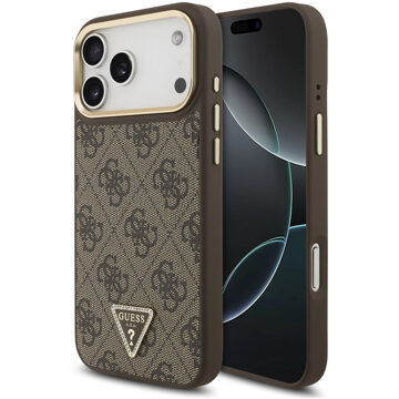 Guess Classic Triangle Logo Leather Backcover met MagSafe voor de Apple iPhone 17 Pro Max - Bruin