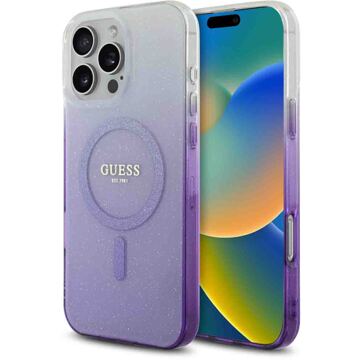Guess MagSafe IML Glitter Gradient Case voor de Apple iPhone 16 Pro Max - Purple Paars