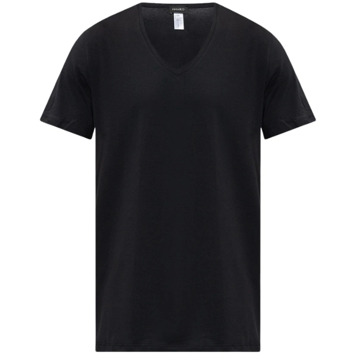 Hanro Pyjama T-shirt met V-hals Zwart - L