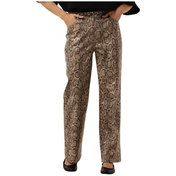 Harper & Yve Wijde Pijp Slangenprint Leatherlook Broek Harper & Yve , Brown , Dames - Xl,L,M,S,Xs